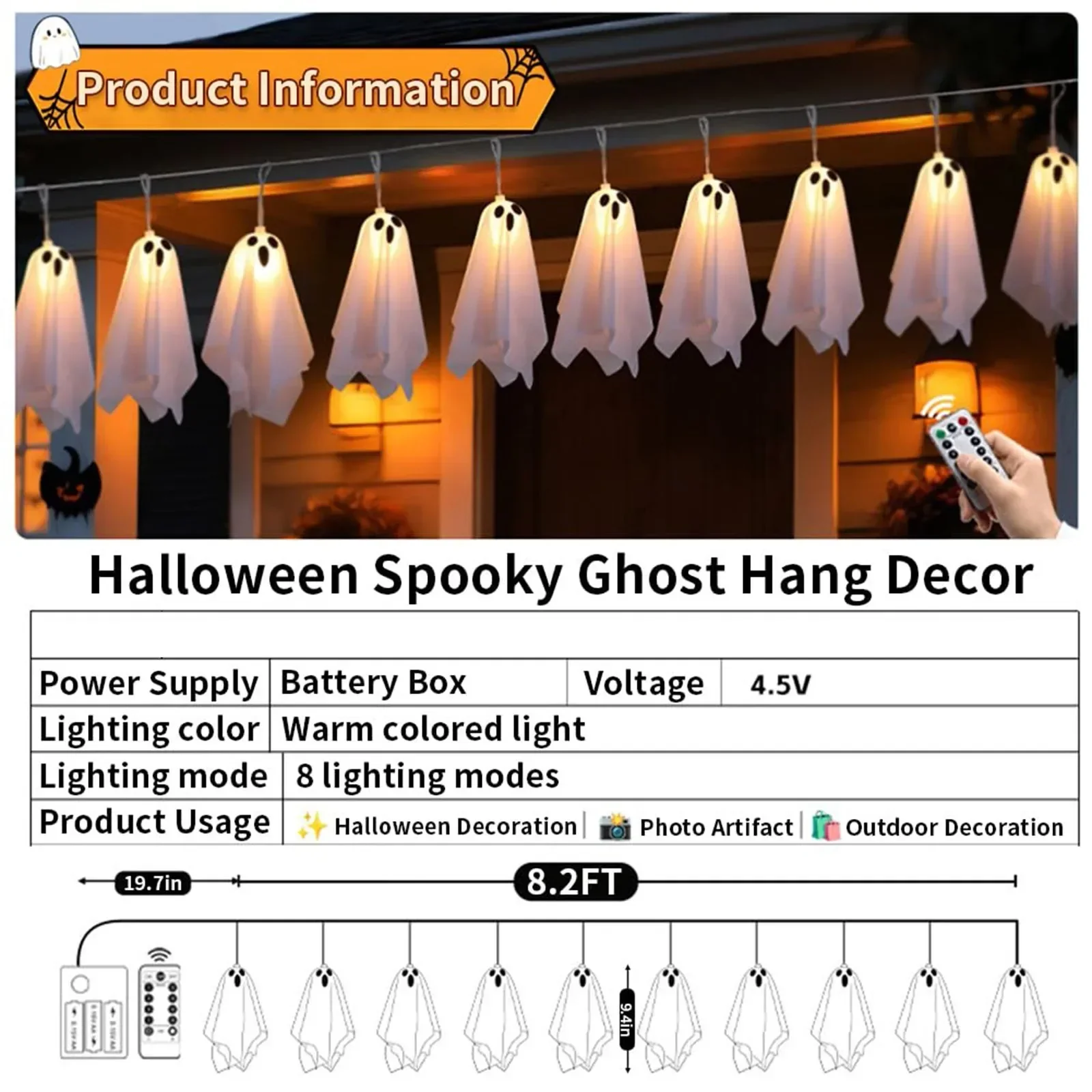 Ghost LED String Lights – 8 Mode Waterproof Hanging Garland - Image 9